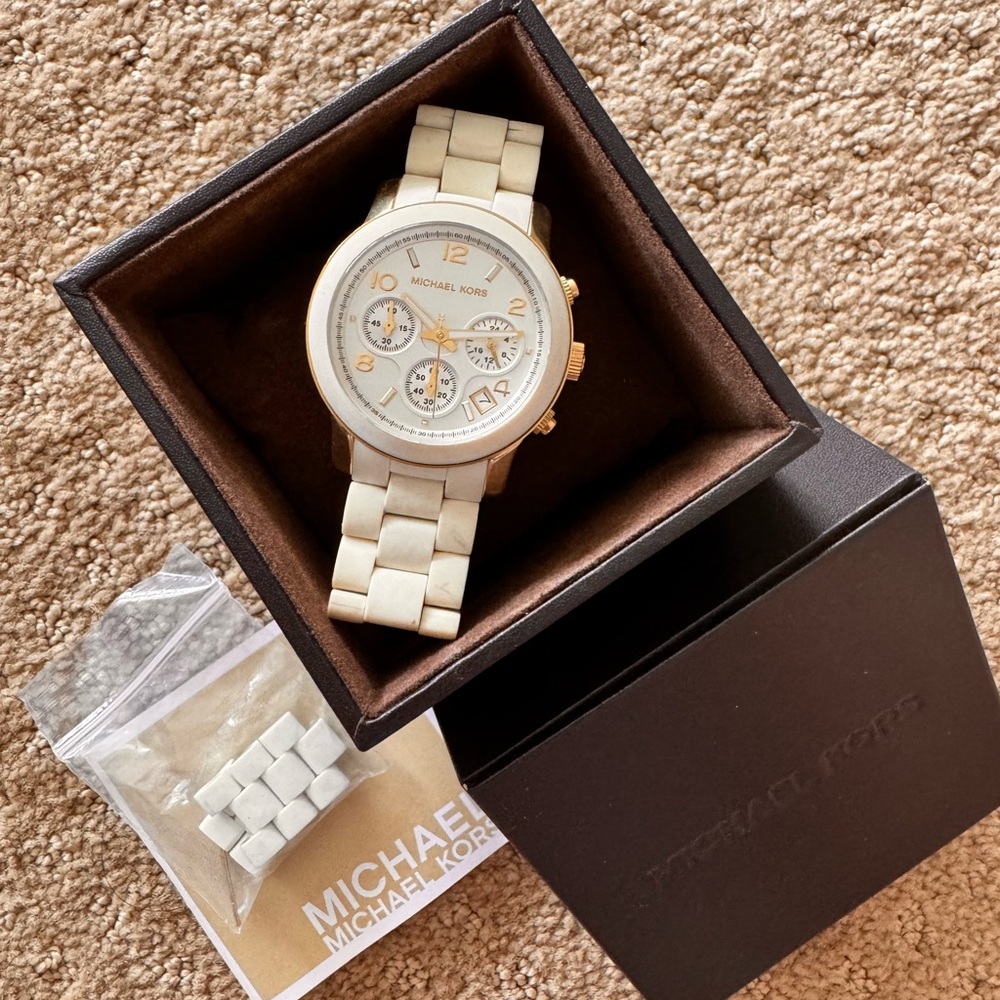 Michael Kors Ivory and Gold Chronograph Watch